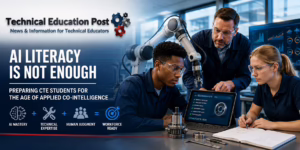 CTE students verify AI-generated recommendations while working with robotics and advanced manufacturing equipment.