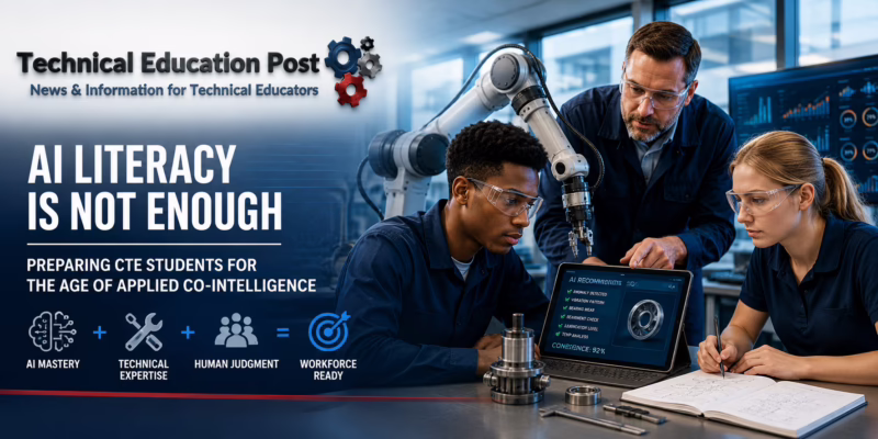 CTE students verify AI-generated recommendations while working with robotics and advanced manufacturing equipment.