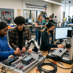 Illinois high school students working in a career and technical education lab.