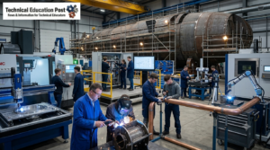 Technical education students practice welding, machining and quality inspection for advanced shipbuilding careers.