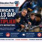 A career and technical education instructor teaches students in welding, automation, electrical technology, healthcare, and advanced manufacturing labs, illustrating how CTE instructors build the skilled workforce pipeline for America's future.