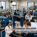 Technical Education Post featuring students and instructors in a modern technical education and advanced manufacturing lab