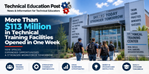 Students training in a modern advanced manufacturing laboratory.