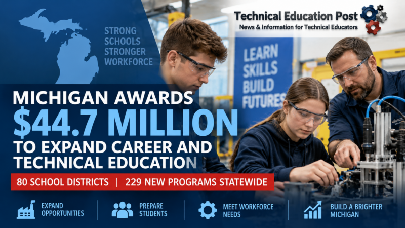 Michigan awards $44.7 million in CTE grants to expand career and technical education programs across 80 school districts.